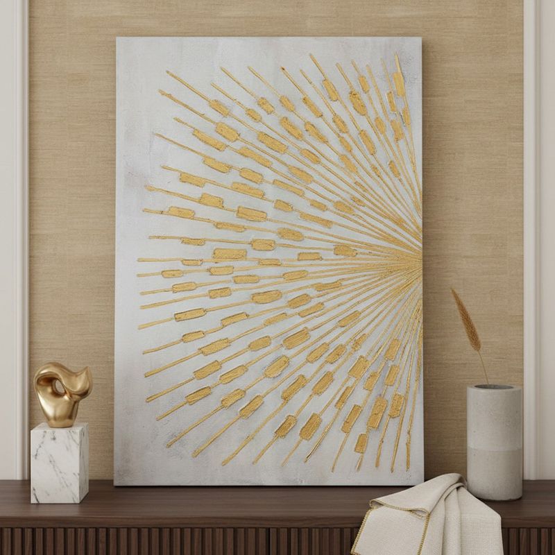 Cuadro en Canvas con Relieve Radial Decorativo 80 x 120 cm Color Blanco y Dorado