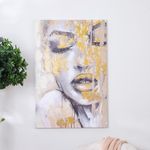 Cuadro en Canvas Rostro de Mujer Abstracto 80 x 120 cm Color Beige y Dorado