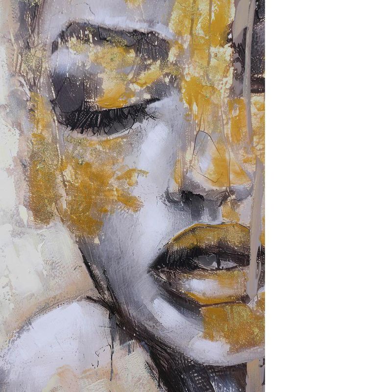 Cuadro en Canvas Rostro de Mujer Abstracto 80 x 120 cm Color Beige y Dorado
