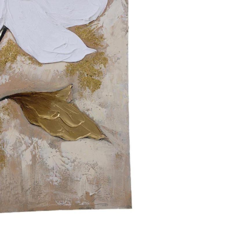 Cuadro en Canvas Flor Blanca con Relieve 80 x 120 cm Color Blanco y Dorado