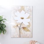 Cuadro en Canvas Flor Blanca con Relieve 80 x 120 cm Color Blanco y Dorado