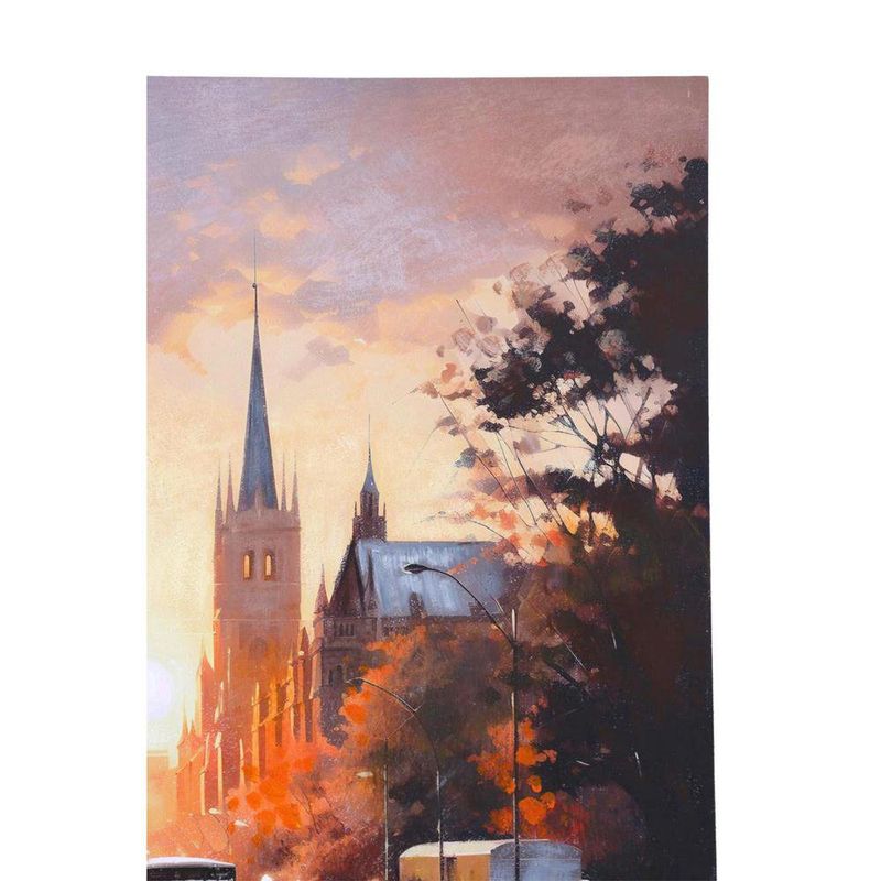 Cuadro en Canvas Avenida Urbana con Tranvía 90 x 120 cm Color Naranja y Beige