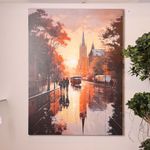 Cuadro en Canvas Avenida Urbana con Tranvía 90 x 120 cm Color Naranja y Beige