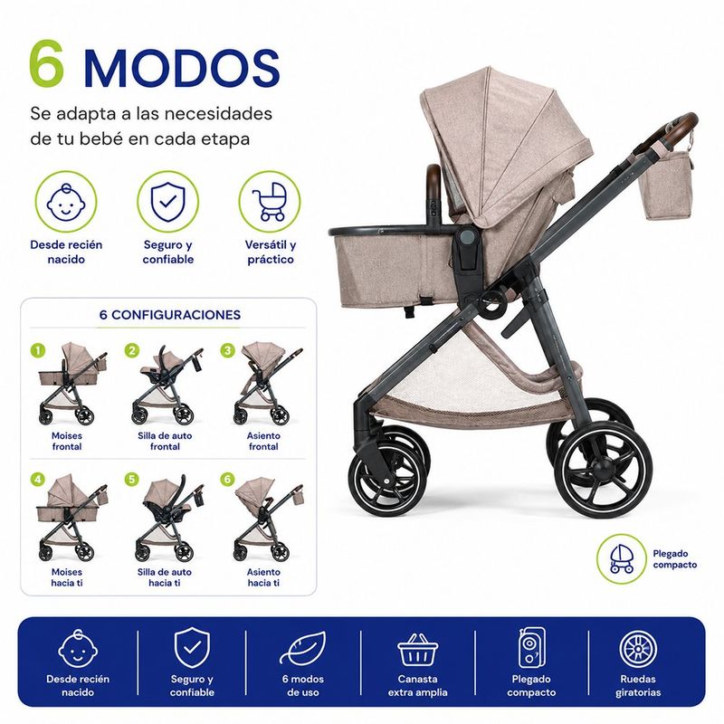 Travel System 6 en 1 con Porta Bebes Color Teca