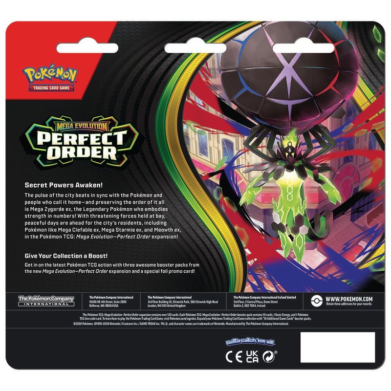 Set de Pokémon TCG Mega Evolution Perfect Order con 3 Sobres y Carta Promocional en Español - Diseños Surtidos