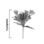 Ramo Decorativo Plateado con Flores y Follaje Escarchado 20 cm