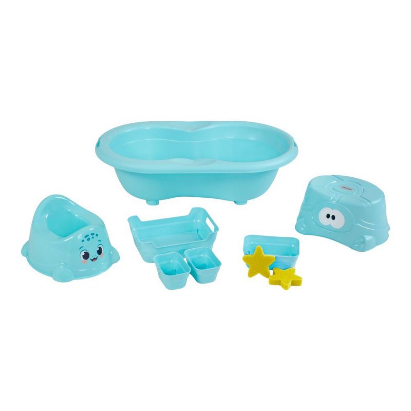 Set de Baño para Bebé Niño de Plástico Celeste con Tina y Bacinica, 9 Piezas