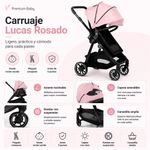 Carruaje de Paseo Luca Plegable Rosado con Arnés de 5 Puntos, Capota con Visor y Canasta