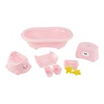 Set de Baño para Bebé Niña de Plástico Rosa con Tina y Bacinica, 9 Piezas