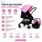 Travel System Lucca Rosado y Negro con Portabebé, Capota Amplia y Canasta