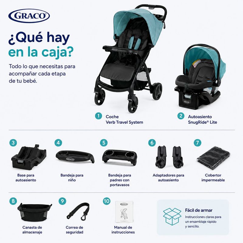 Travel System 4 en 1 Verb Click Connect Azul con Autoasiento SnugRide Lite