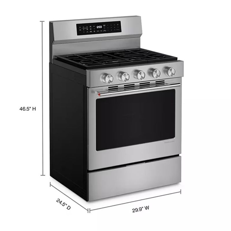 Estufa a Gas KitchenAid 30 Plg de 5 Hornillas con Horno de Convección Acero Inoxidable