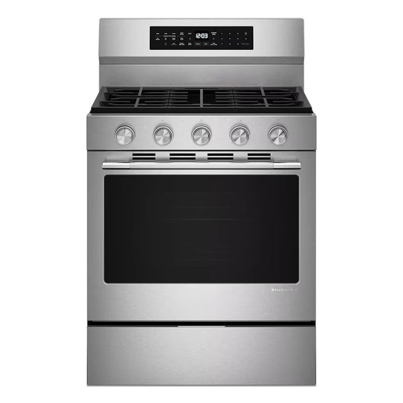 Estufa a Gas KitchenAid 30 Plg de 5 Hornillas con Horno de Convección Acero Inoxidable