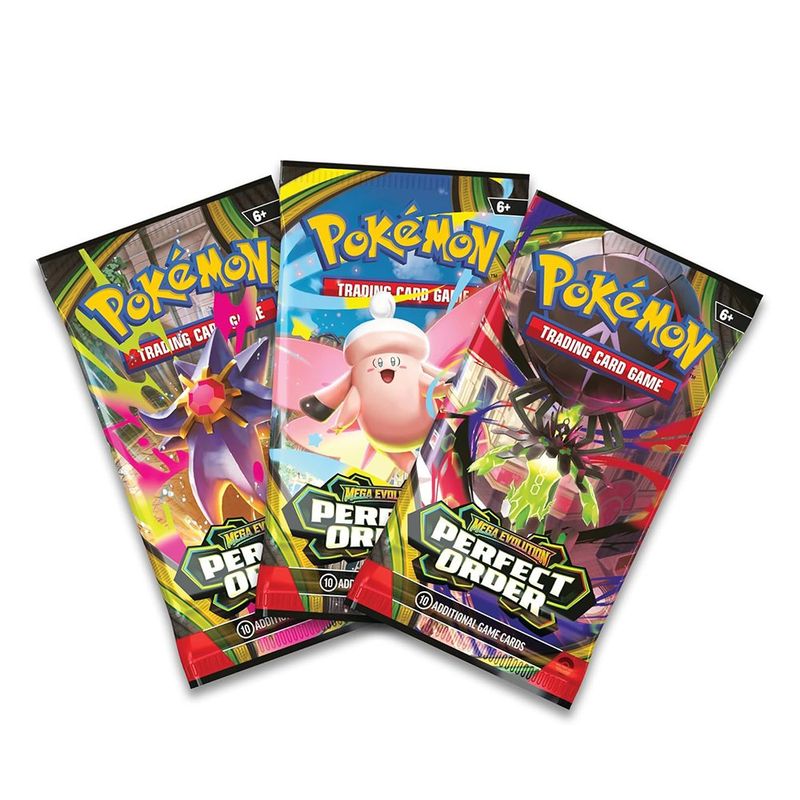 Set de Pokémon TCG Mega Evolution Perfect Order con 3 Sobres y Carta Promocional en Ingles