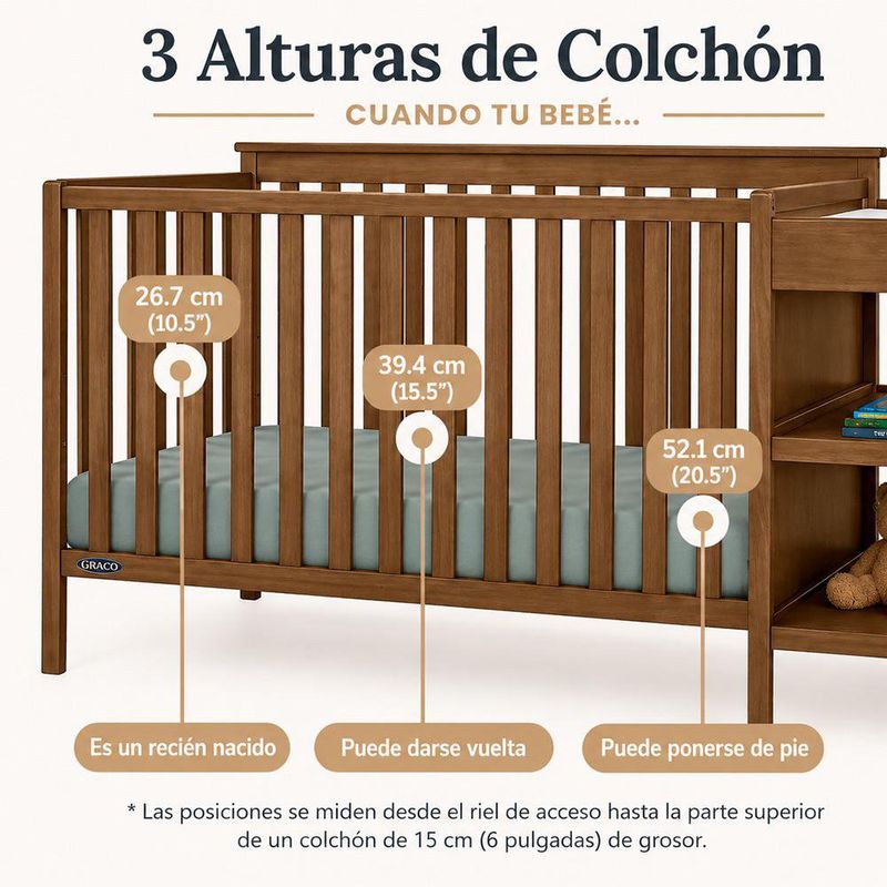 Cuna Ellie con Cambiador y Compartimentos de 175 x 80 x 105 cm Color Marrón