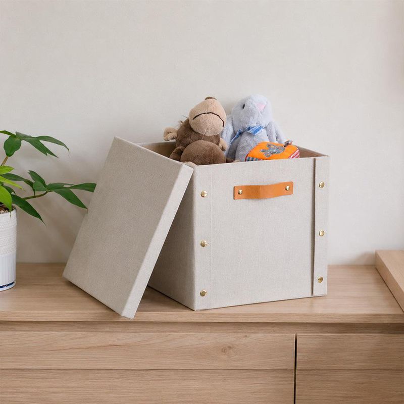 Caja Organizadora Cuadrada con Tapa Beige 30 x 30 x 28 cm