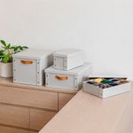 Caja Organizadora Cuadrada con Tapa Beige 30 x 30 x 28 cm