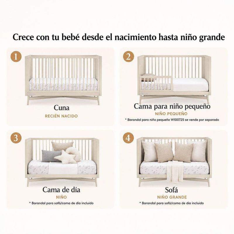 Cuna Dylan Convertible 4 en 1 de 140 x 76 x 95 cm Color Beige Suave