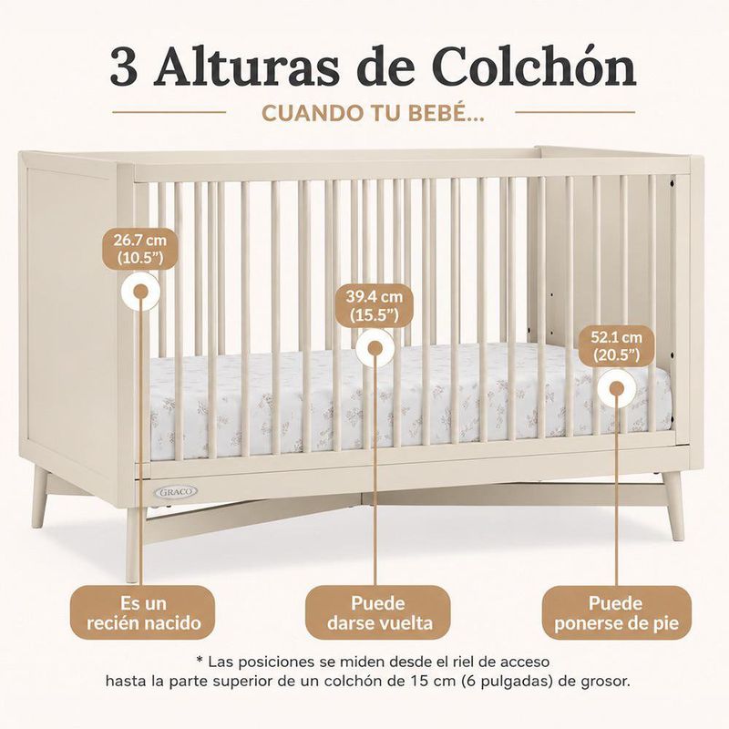 Cuna Dylan Convertible 4 en 1 de 140 x 76 x 95 cm Color Beige Suave
