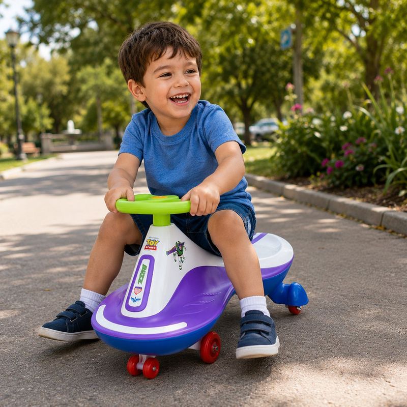 Vehículo Infantil Gira Gira Toy Story de Plástico y Metal Morado y Blanco