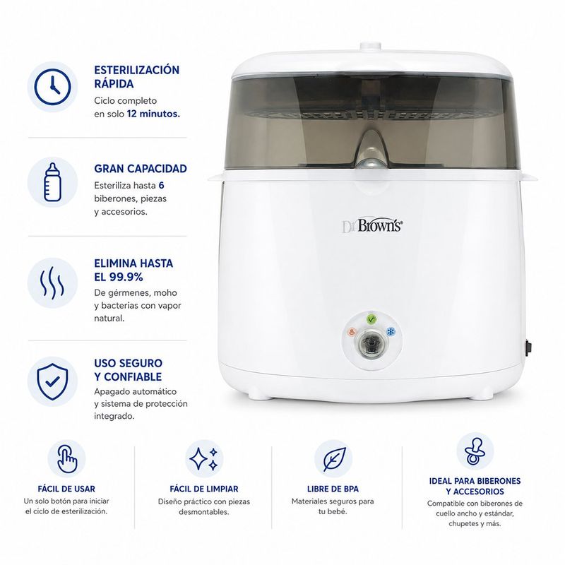 Esterilizador Eléctrico Deluxe para 6 Pachas con Bandeja Removible