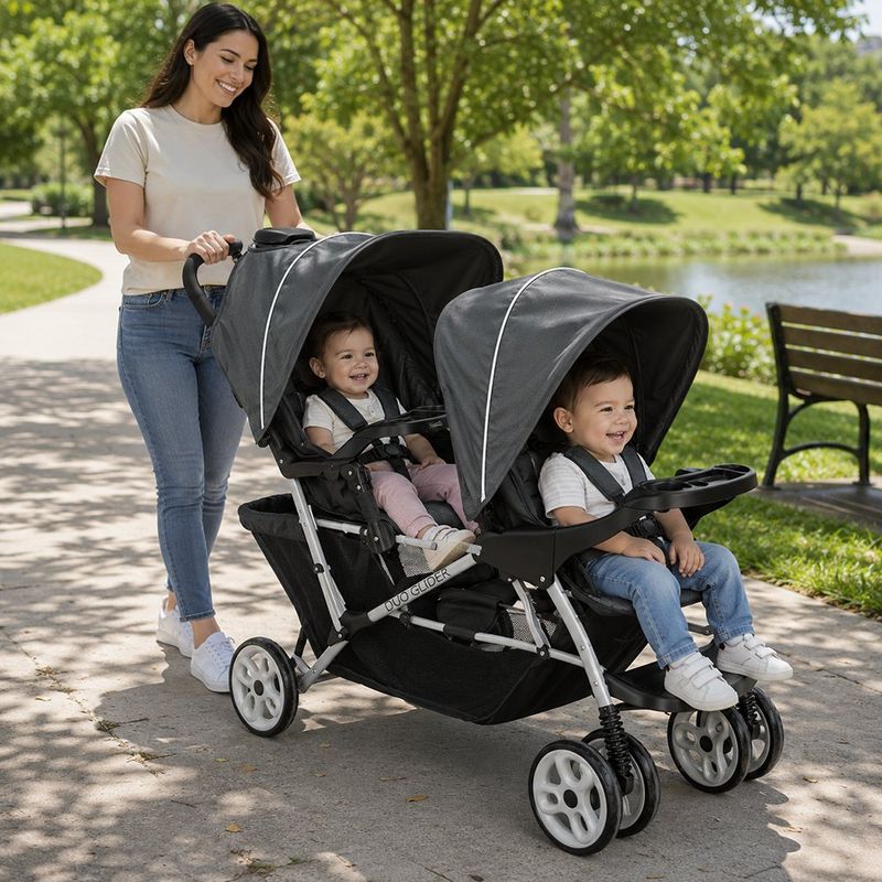 Carruaje Doble de Paseo DuoGlider Click Connect con Asientos Reclinables Color Gris