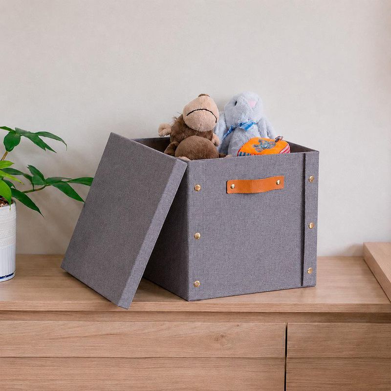 Caja Organizadora Cuadrada con Tapa Gris 30 x 30 x 28 cm