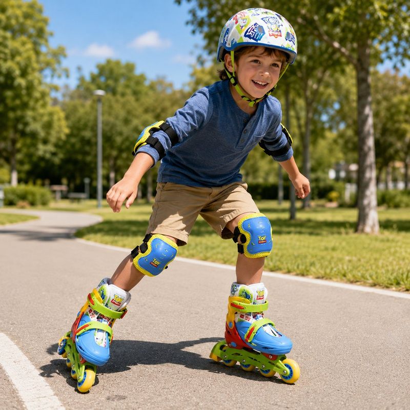 Patines en Línea Ajustables Diseño Toy Story con Casco y Protectores Multicolor