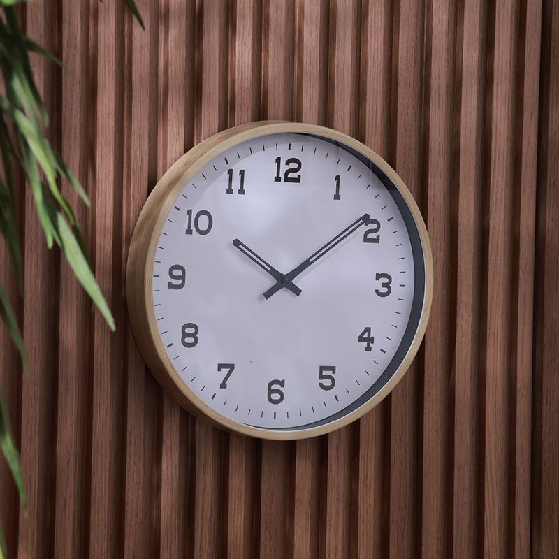 Reloj de Pared con Diseño Moderno 35 cm Color Blanco con Marco Natural