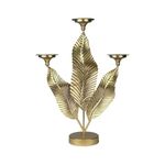 Porta Velas Decorativo Triple con Diseño de Hojas para Mesa y Hogar 61 cm Color Dorado