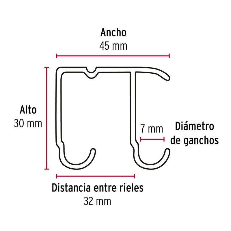 Riel Superior JJ de Aluminio para Puerta Corrediza 200 cm