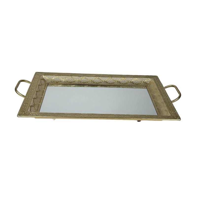 Bandeja Decorativa con Espejo y Asas Acabado Dorado 68 x 40 cm