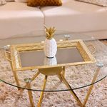 Bandeja Decorativa con Espejo y Asas Acabado Dorado 68 x 40 cm