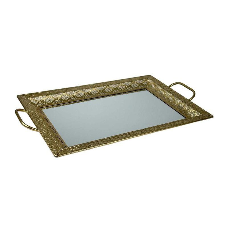 Bandeja Decorativa con Espejo y Asas Acabado Dorado 68 x 40 cm