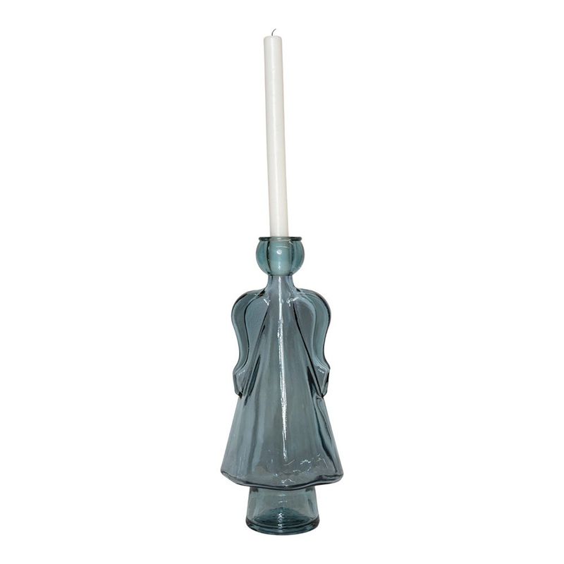 Candelero Decorativo Ángel de Vidrio Azul Traslúcido