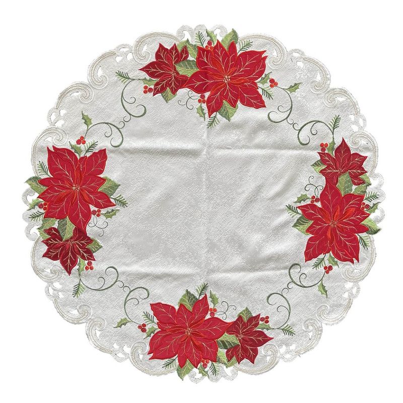 Mantel Redondo Navideño Bordado con Pascuas 85 cm
