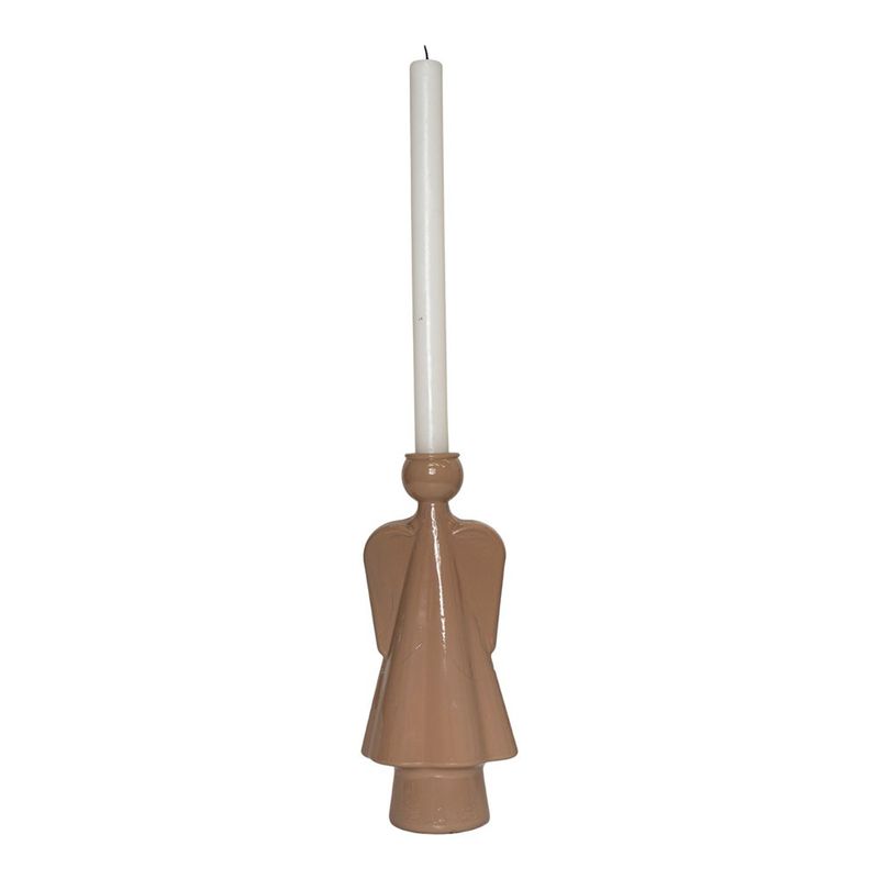 Candelero Decorativo Ángel de Vidrio Beige Sólido