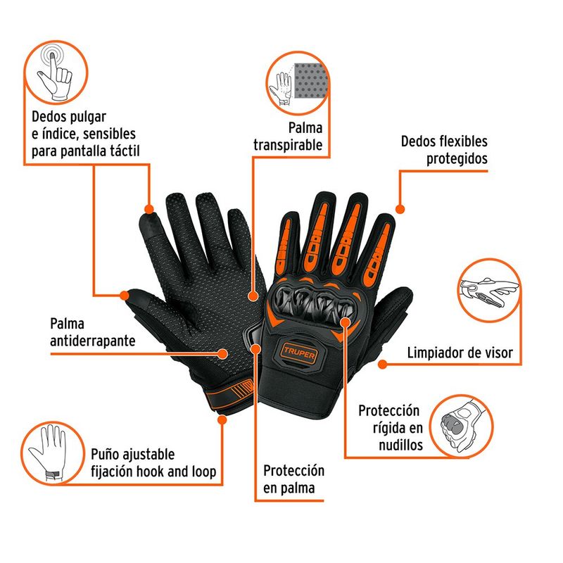 Guantes para Motociclista Talla XL con Protección Rígida y Sensibilidad Táctil