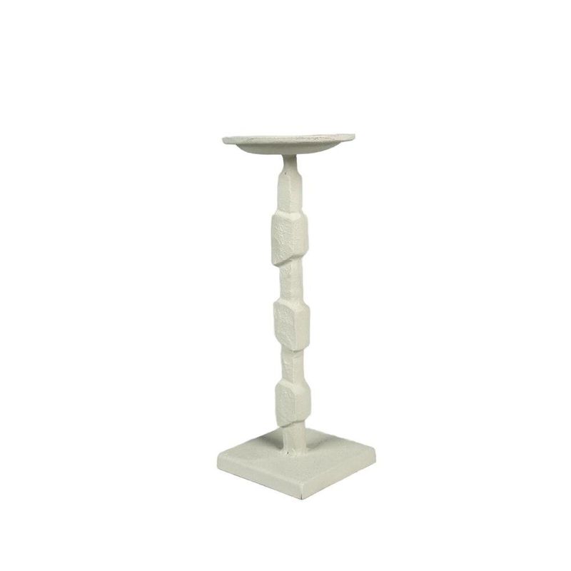 Porta Velas Decorativo con Base Geométrica para Mesa y Hogar 25.5 cm Color Blanco