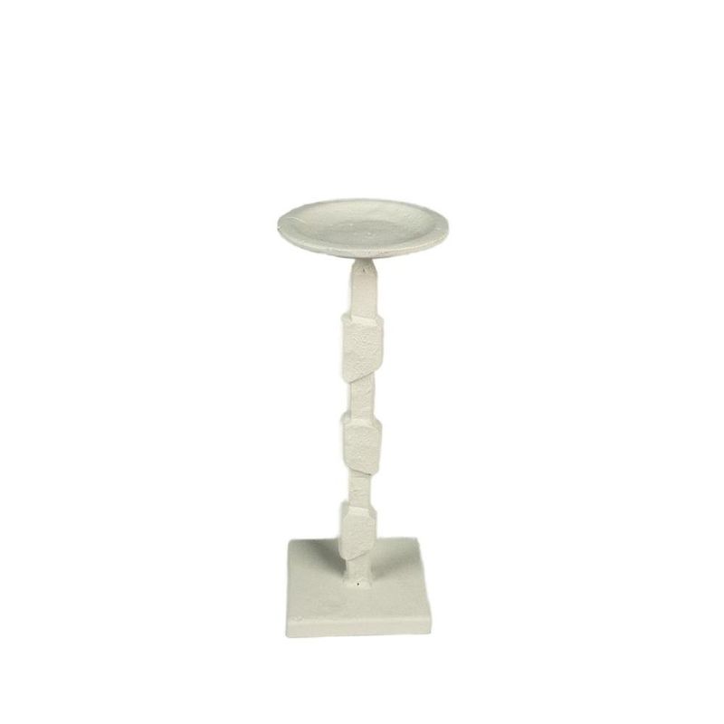 Porta Velas Decorativo con Base Geométrica para Mesa y Hogar 25.5 cm Color Blanco