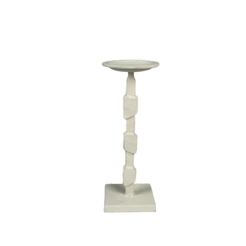 Porta Velas Decorativo con Base Geométrica para Mesa y Hogar 25.5 cm Color Blanco