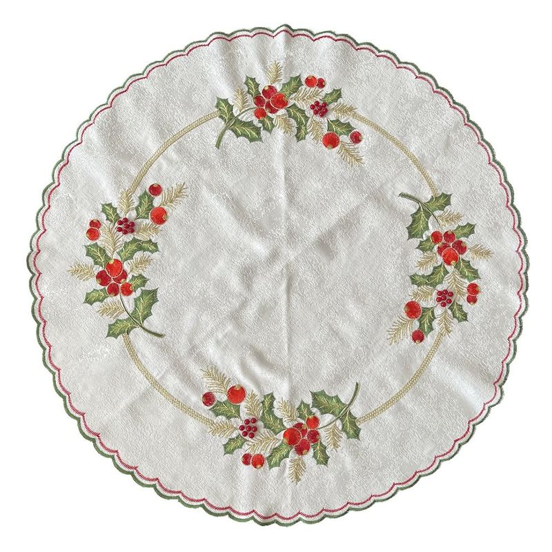 Mantel Redondo Navideño Bordado con Muérdago 85 cm