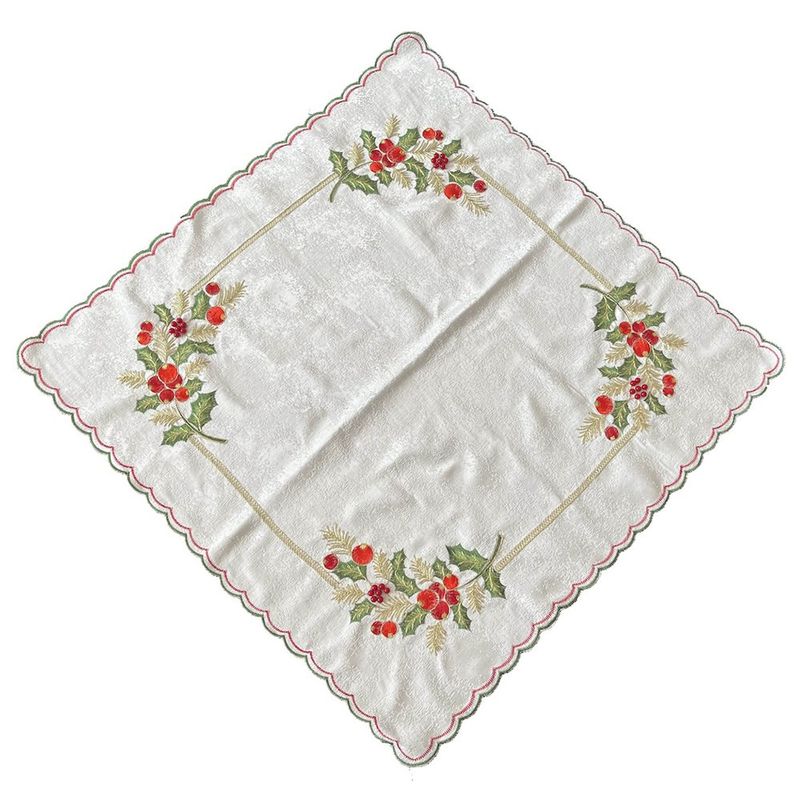 Mantel Cuadrado Navideño Bordado con Muérdago 85 x 85 cm