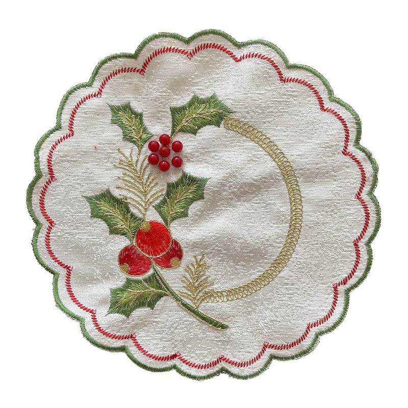 Centro de Mesa Navideño Bordado con Muérdago 30 cm