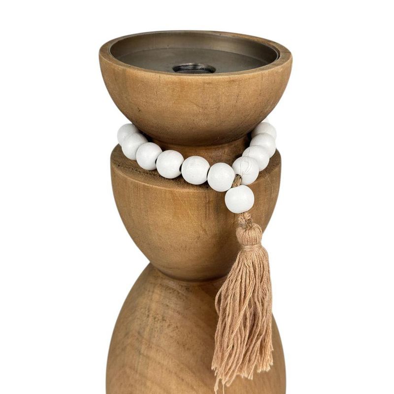 Porta Vela Decorativo de Madera Diseño Alto para Mesa y Hogar Color Natural