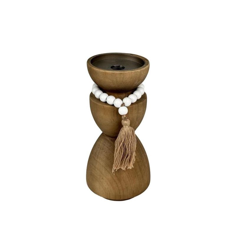 Porta Vela Decorativo de Madera Diseño Alto para Mesa y Hogar Color Natural