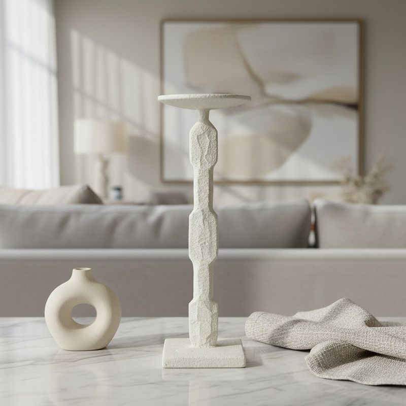 Porta Velas Decorativo con Base Geométrica para Mesa y Hogar 30 cm Color Blanco
