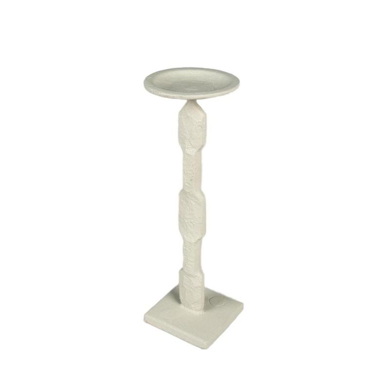 Porta Velas Decorativo con Base Geométrica para Mesa y Hogar 30 cm Color Blanco
