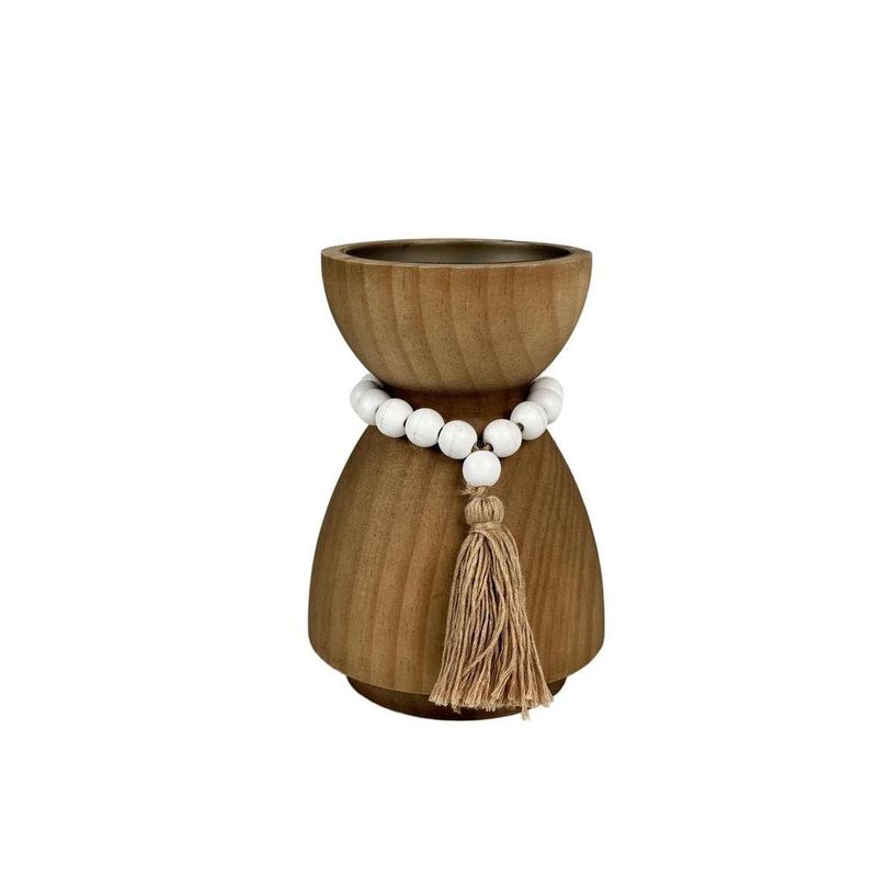 Porta Vela Decorativo de Madera Diseño Bajo para Mesa y Hogar Color Natural