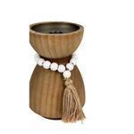 Porta Vela Decorativo de Madera Diseño Bajo para Mesa y Hogar Color Natural